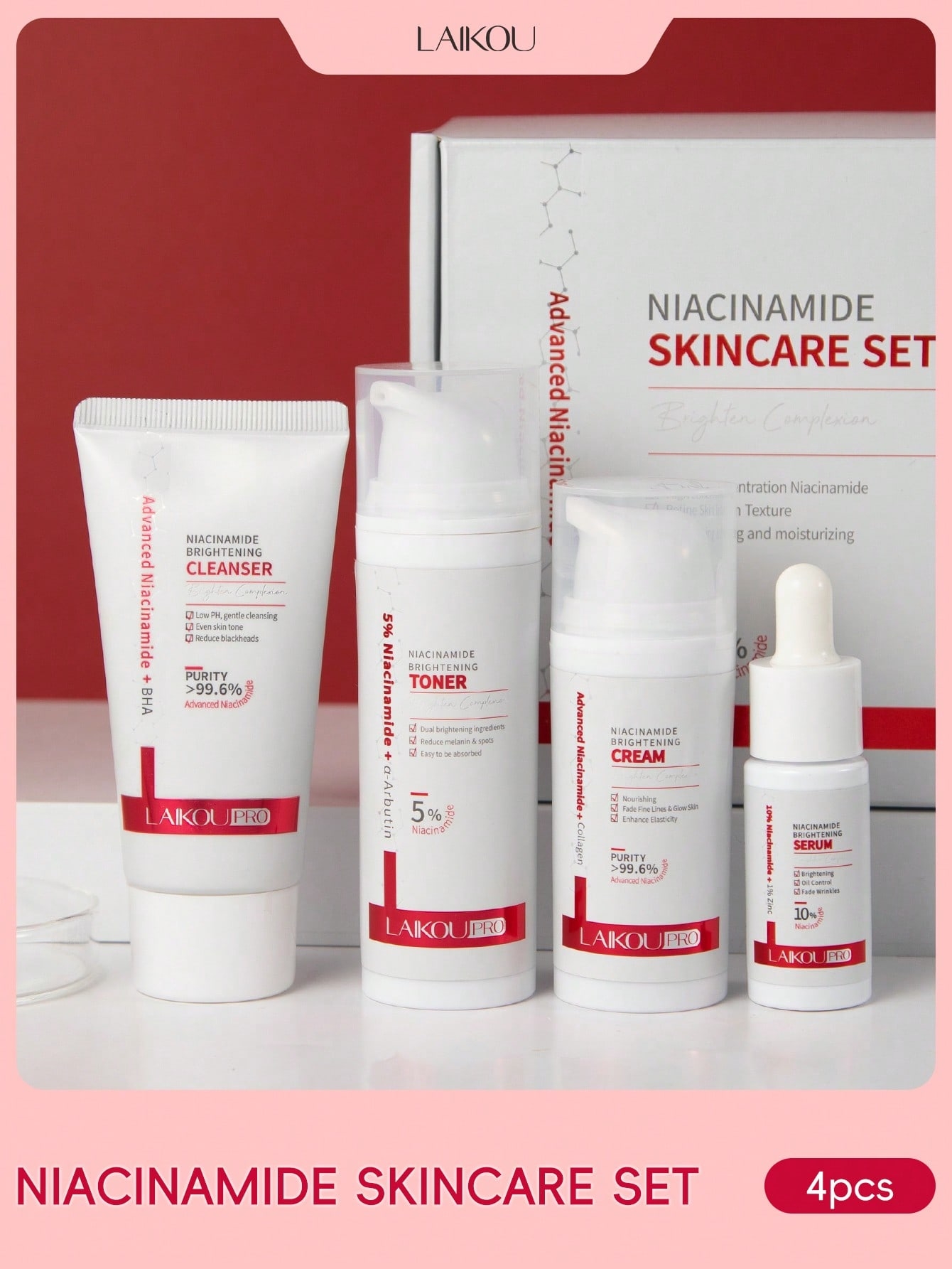 LAIKOU PRO Niacinamide 4Pcs Br - Skincare Niacinamide reseña y precio